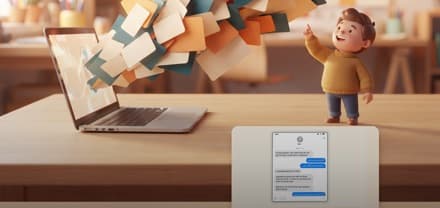 Illustration of pages bursting out of a laptop